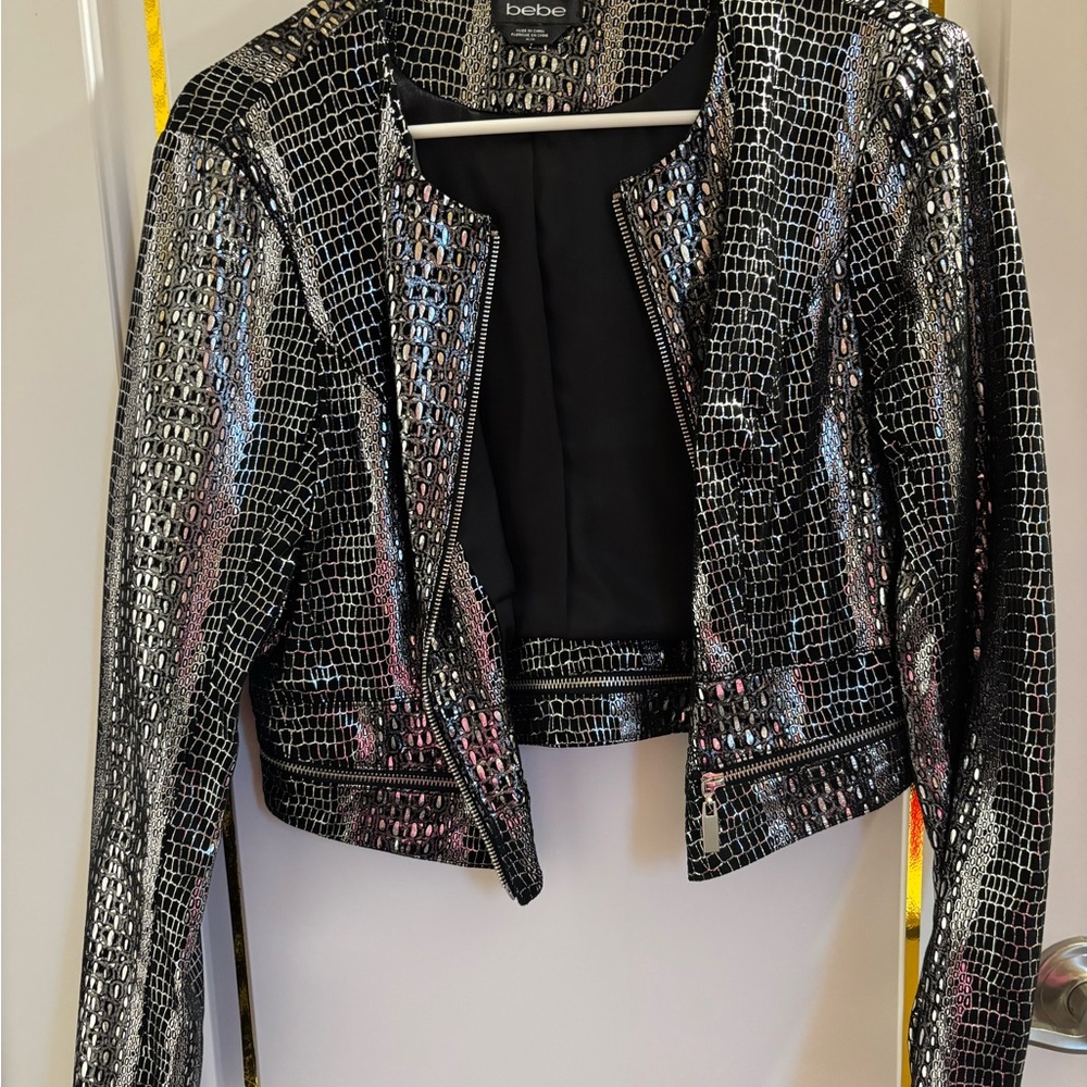 Bebe Silver Croc-Embossed Women's Jacket